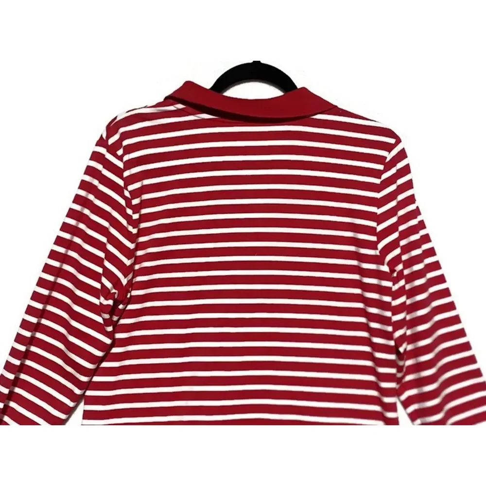Michael Kors Red White Striped Top Women's Large 3/4 Sleeve Zip Front Blouse